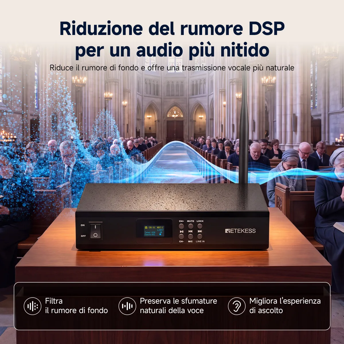 Trasmettitore wireless UHF T130T con riduzione del rumore per interpretazione simultanea