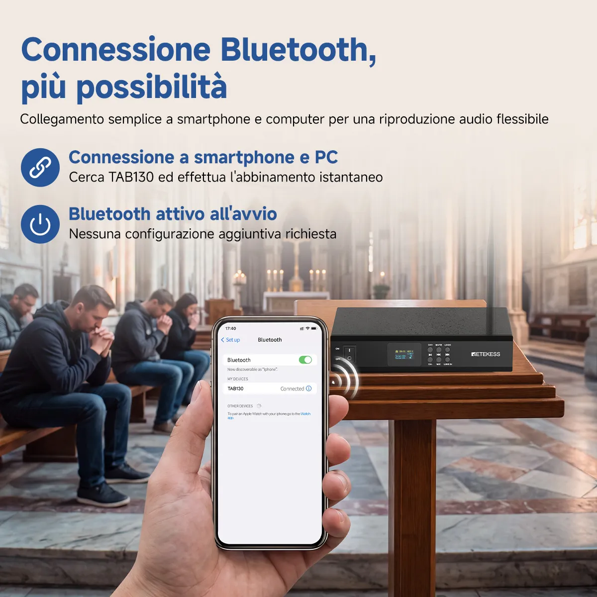 Trasmettitore wireless UHF T130T con riduzione del rumore per interpretazione simultanea
