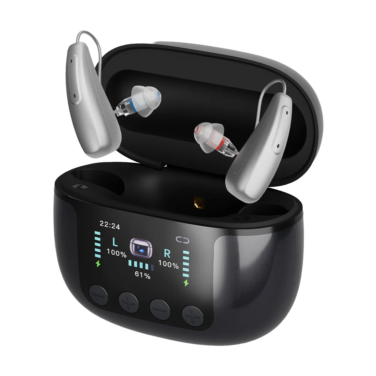 Apparecchio acustico RIC Bluetooth TE102 con custodia di ricarica e sanificazione UV-C e connettore TV