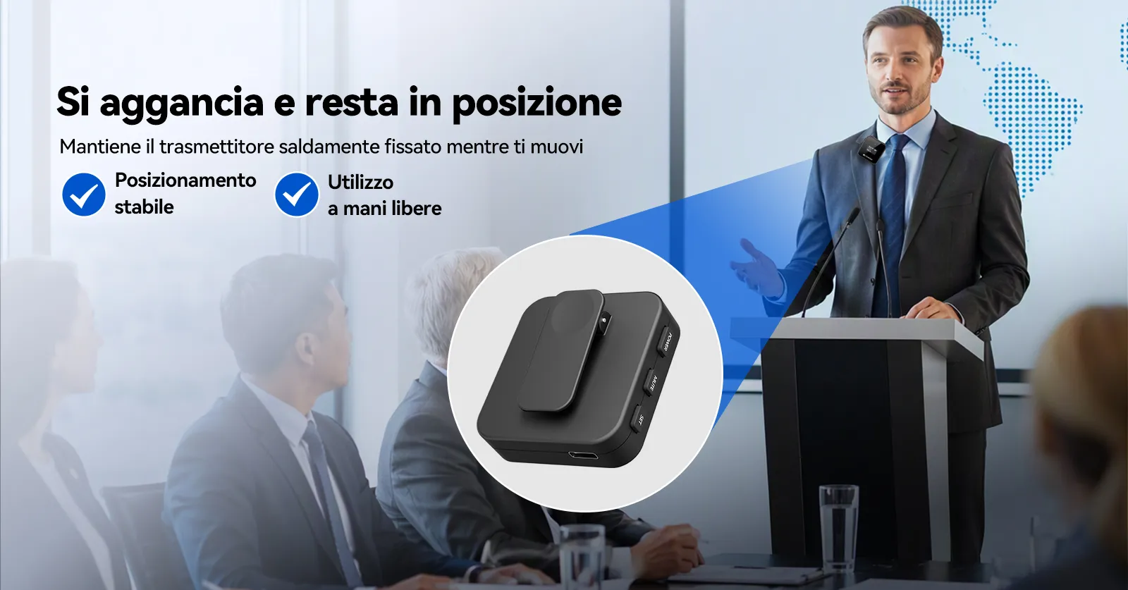 Retekess TT135 trasmettitore con clip con microfono integrato e connessione Type-C