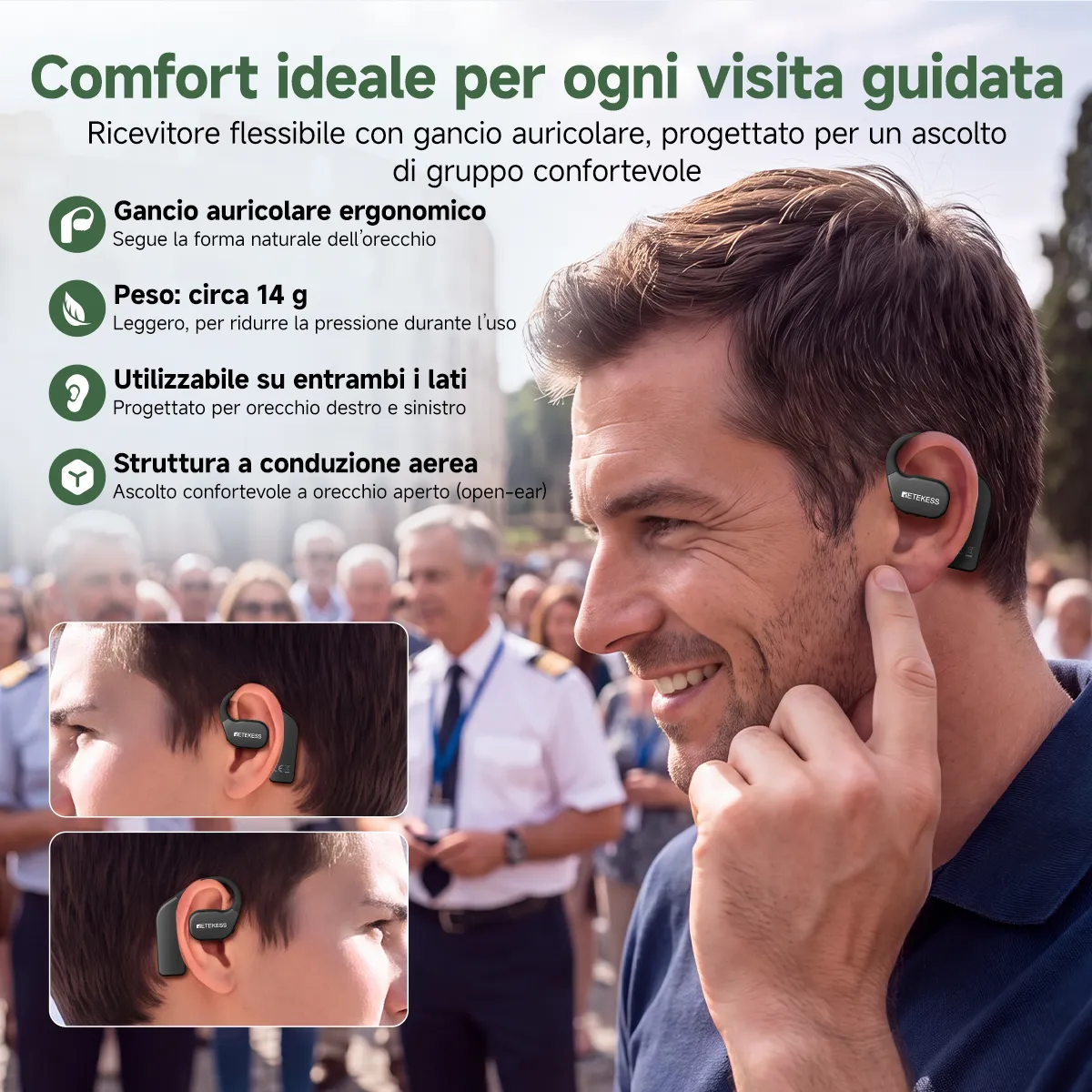 Retekess TT135 sistema guida turistica wireless con clip e supporto alla traduzione Bluetooth