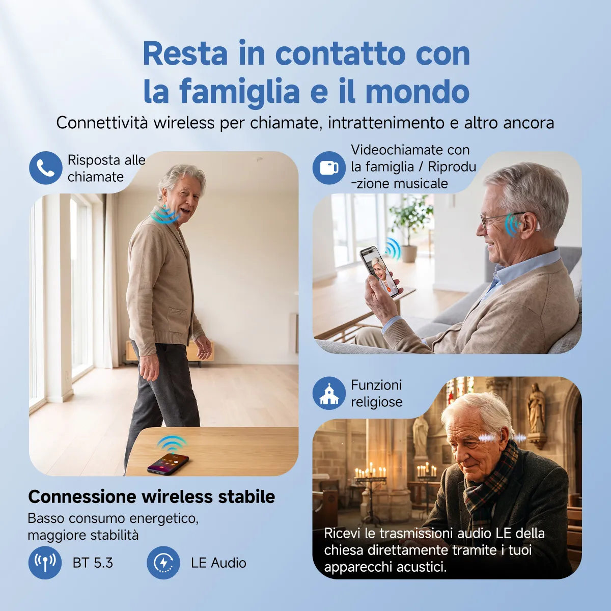 TE102 Apparecchio Acustico RIC Bluetooth con Custodia di Ricarica e Disinfezione UV-C e Trasmettitore TV