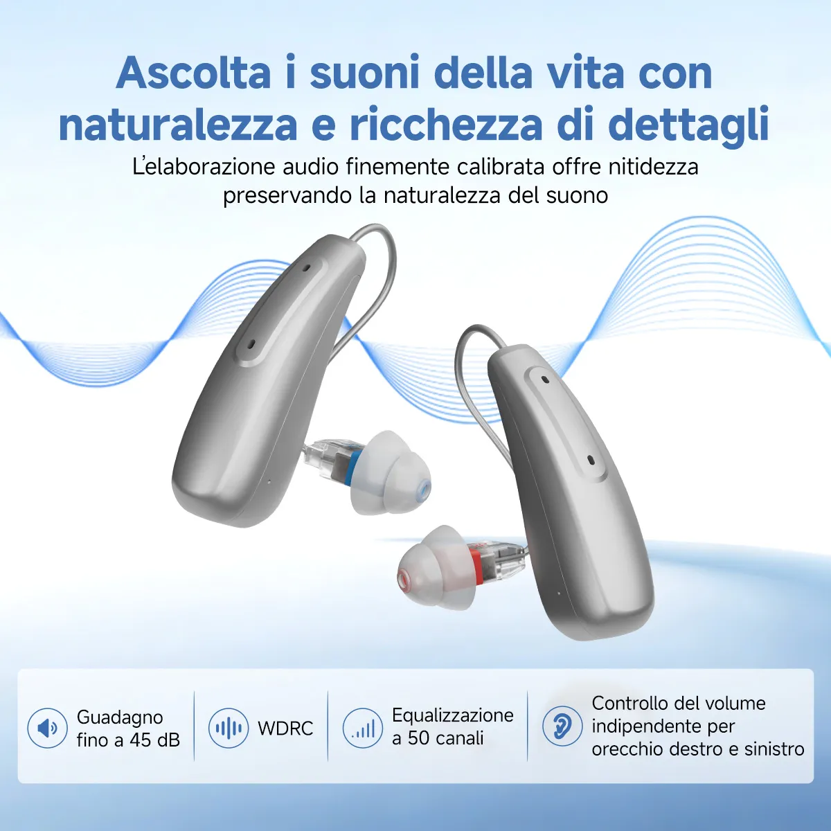 TE102 Apparecchio Acustico RIC Bluetooth con Custodia di Ricarica e Disinfezione UV-C e Trasmettitore TV