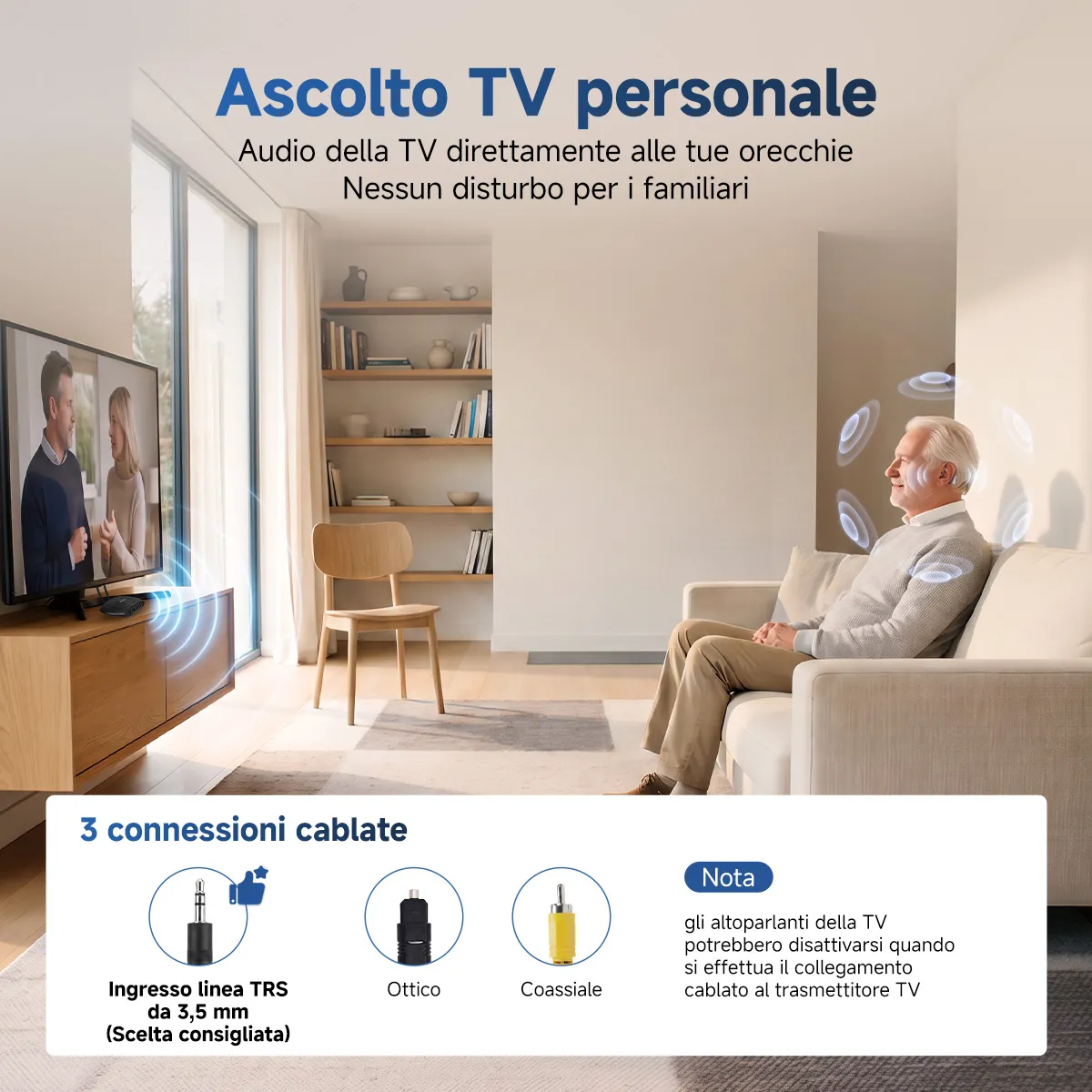 TE102 Apparecchio Acustico RIC Bluetooth con Custodia di Ricarica e Disinfezione UV-C e Trasmettitore TV