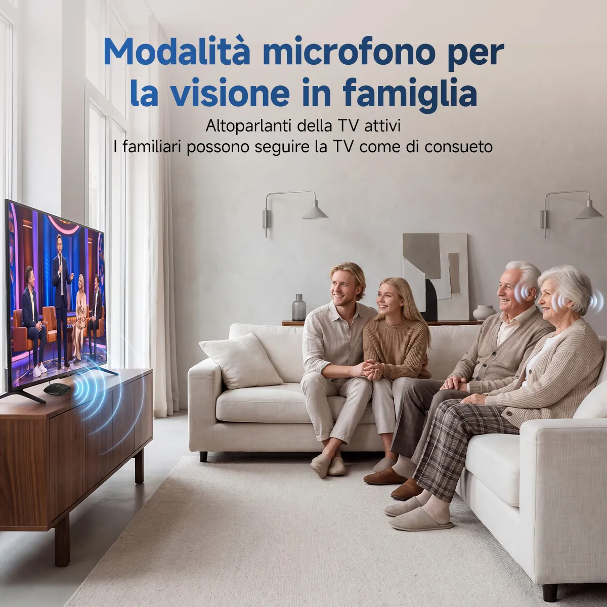 TE102 Apparecchio Acustico RIC Bluetooth con Custodia di Ricarica e Disinfezione UV-C e Trasmettitore TV