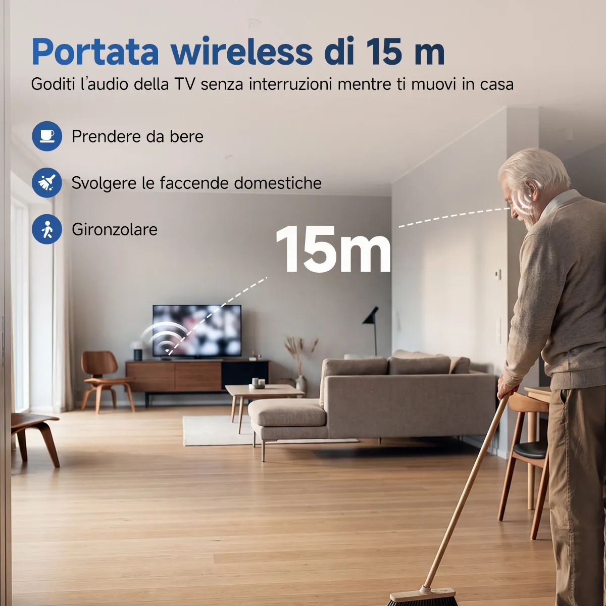 TE102 Apparecchio Acustico RIC Bluetooth con Custodia di Ricarica e Disinfezione UV-C e Trasmettitore TV