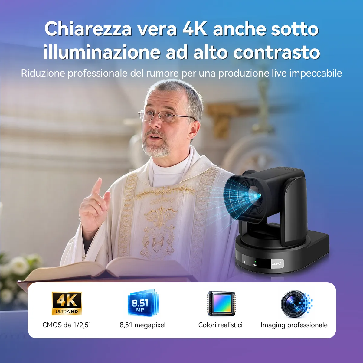 SVN A4 Telecamera PTZ 4K con Supporto per Video Verticali, Streaming Live e Matrimoni